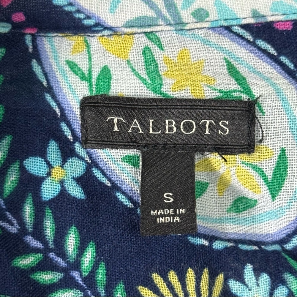 Talbots Navy and Yellow Floral Blouse Women’s size S - Picture 3 of 5